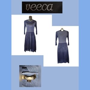 VEECA NAVY BLUE CRINKLE DESIGNER DRESS SIZE S NWOT